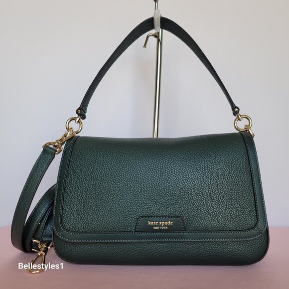 KATE SPADE Hudson Pebbled Leather Medium Flap Convertible Shoulder Bag-Northern⭐ - Picture 6 of 16